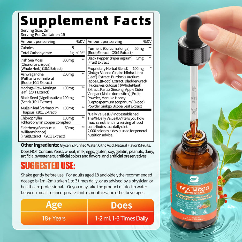 Product packaging featuring sea moss chlorophyll design