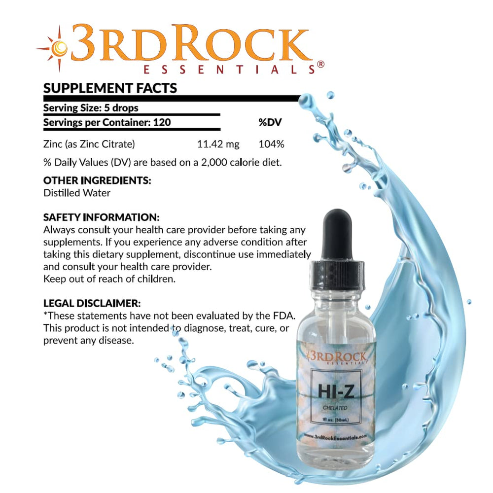 Box and bottle packaging of 3rd Rock Essentials HI-Z Zinc