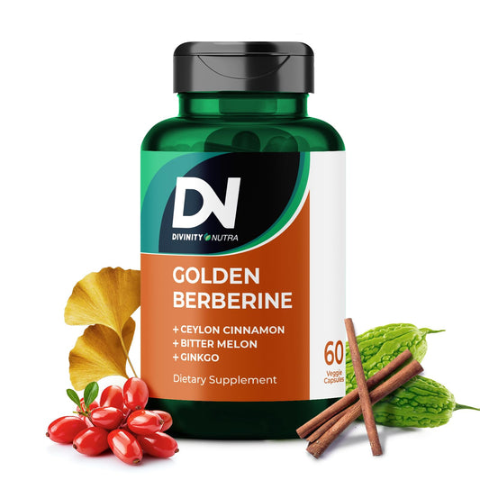 Front view of 4-in-1 Golden Berberine supplement with Cinnamon, Bitter Melon and Ginkgo
