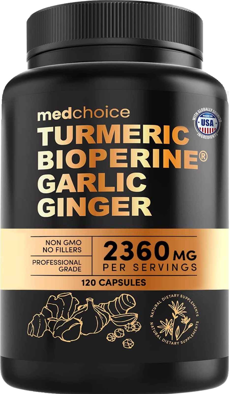 Bottle of 4-in-1 Turmeric and Garlic Supplements with 120 count