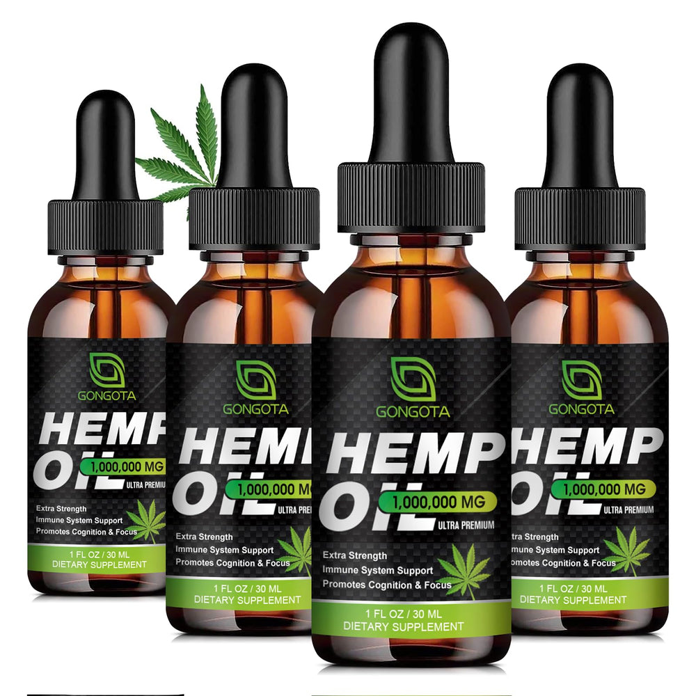 Four-pack high potency hemp oil bottle front view