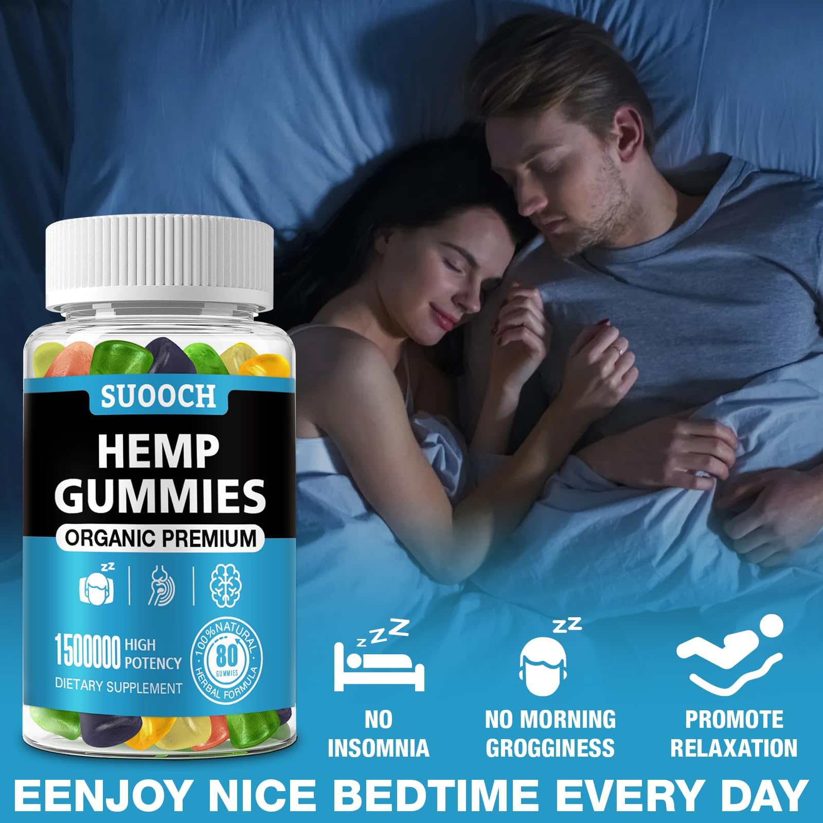 Back view of 4-pack natural hemp gummies bottle label