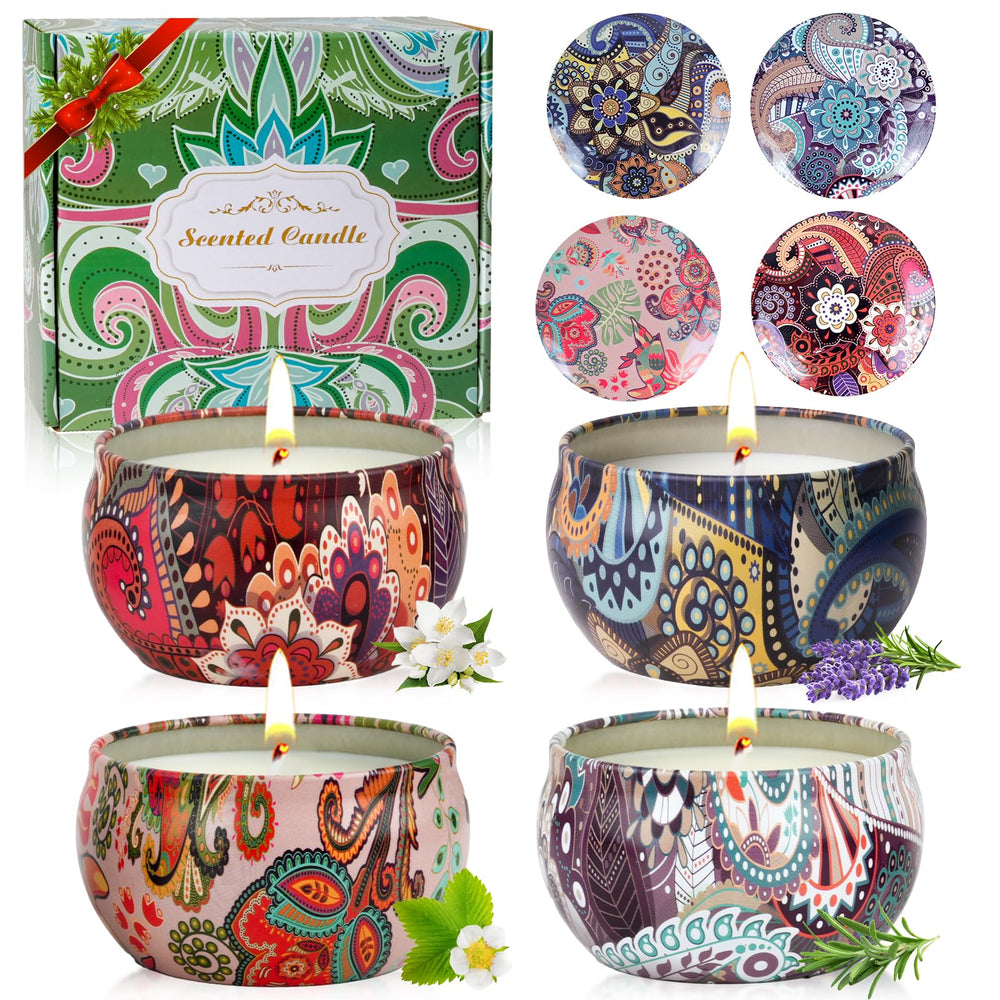 Four-pack scented candles gift set in decorative jars