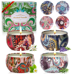 Four-pack scented candles gift set in decorative jars