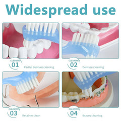 Brushes used with dentures, retainers, and mouthguards