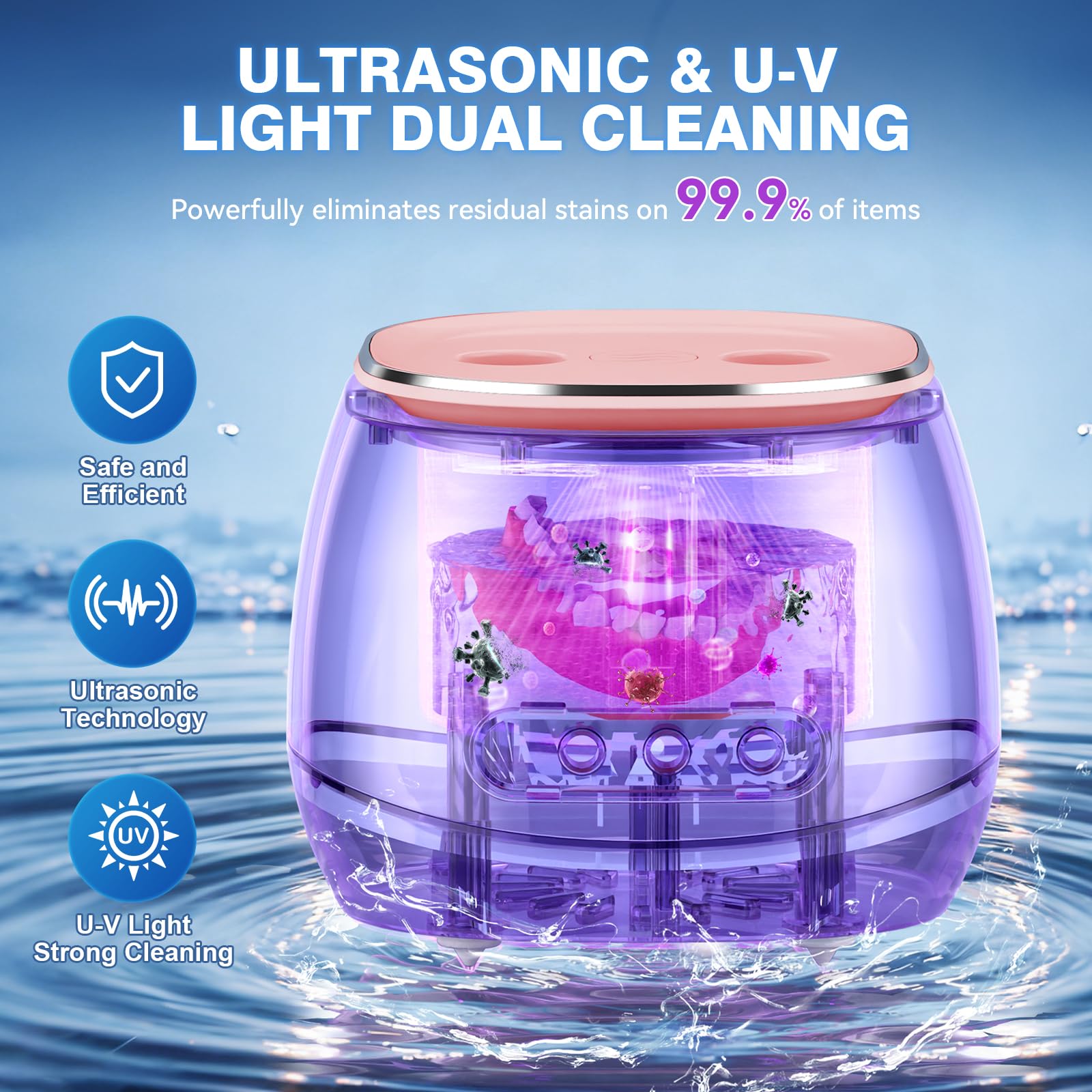 Retainer cleaner with four UV lamps for deep cleaning