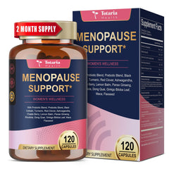 Product image: 120 vegan capsules bottle labeled 40-in-1 menopause supplement