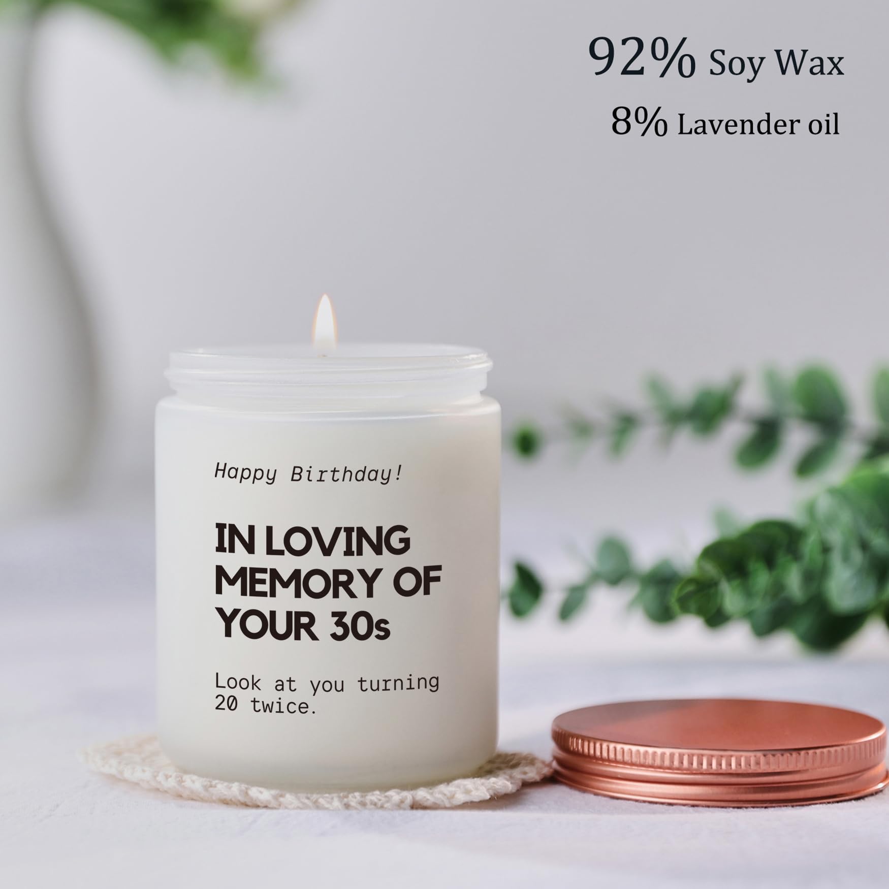 Lavender and eucalyptus scented soy candle for 40th birthday