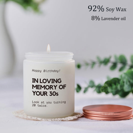 Lavender and eucalyptus scented soy candle for 40th birthday