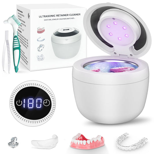 Front view of 45kHz Ultrasonic Retainer Cleaner in Bright White