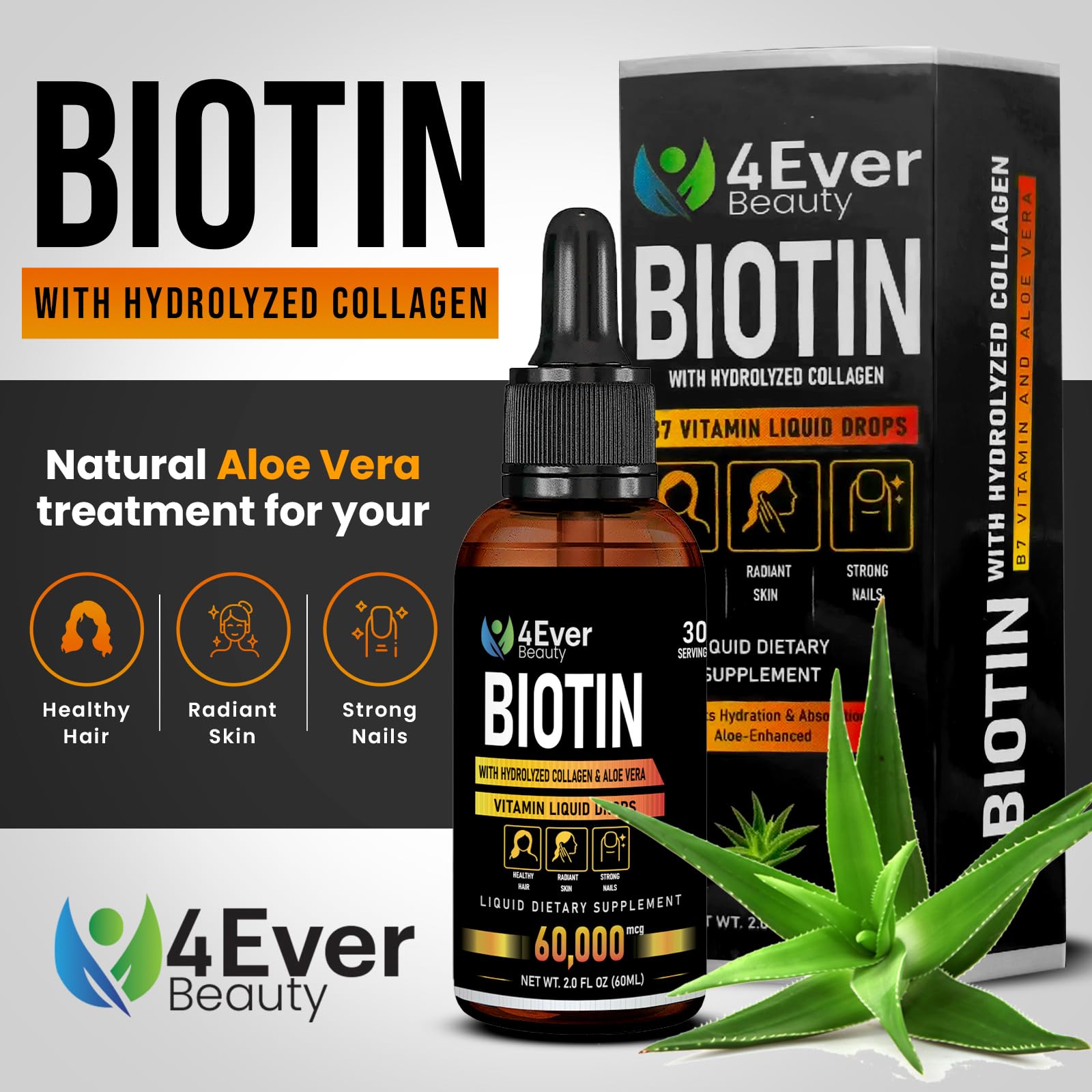 Graphic highlighting Aloe Vera in the Biotin and Collagen formula