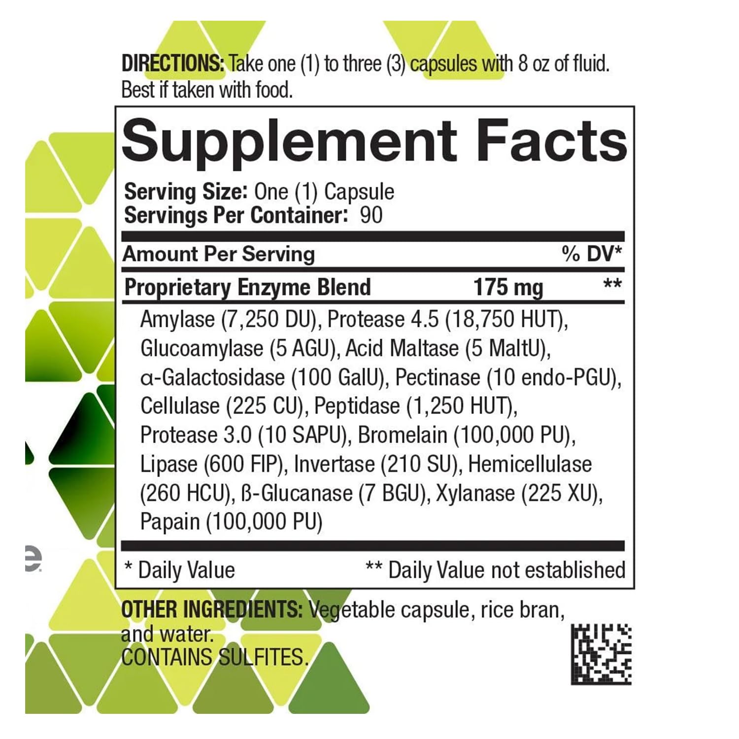 Back label of 4Life Digestive Enzymes bottle with supplement facts