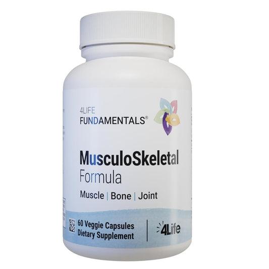 4Life Musculoskeletal Formula bottle with devil’s claw, turmeric, gotu kola and alfalfa