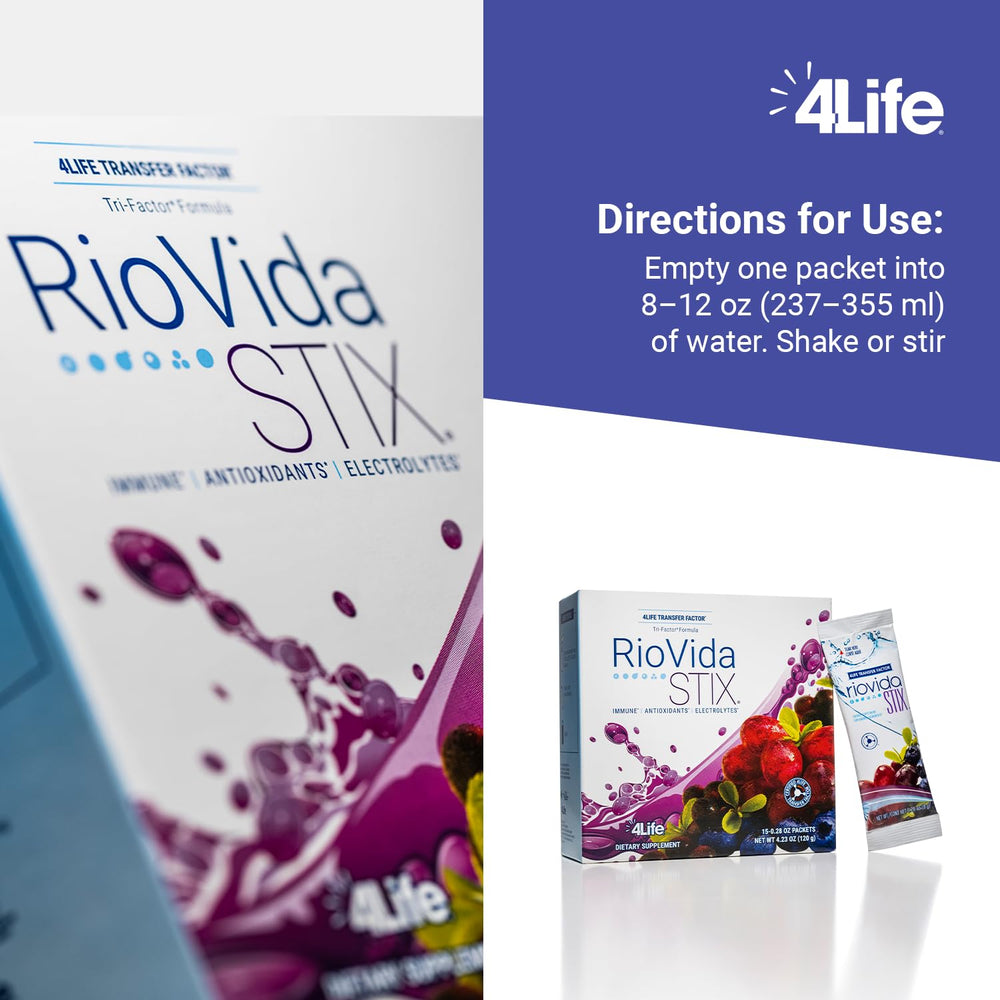 4Life RioVida Stix near-fruit imagery suggests natural flavor and bioflavonoids