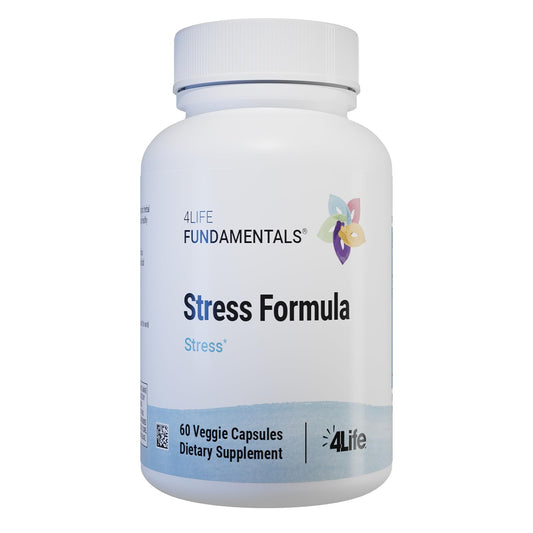 4Life Stress Formula bottle with lemon balm, chamomile and valerian (front view)