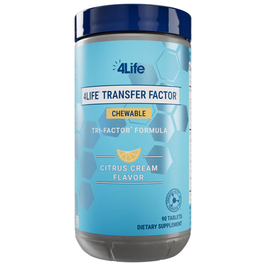 Front view of 90-count Citrus Cream 4Life Transfer Factor chewable tablets