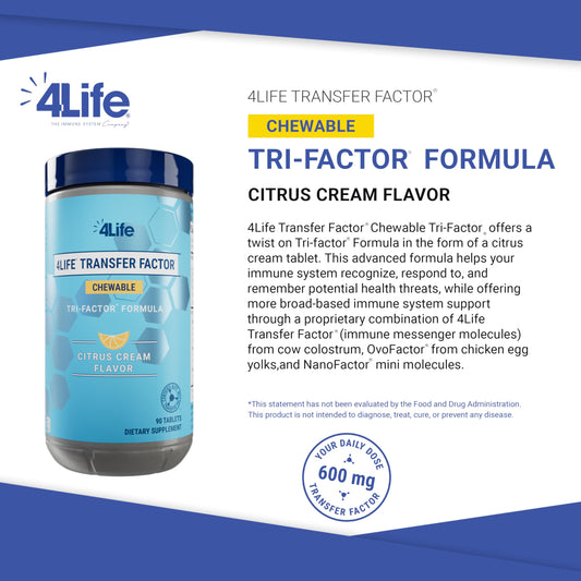 Side view of Citrus Cream flavored 4Life Transfer Factor chewable tablets
