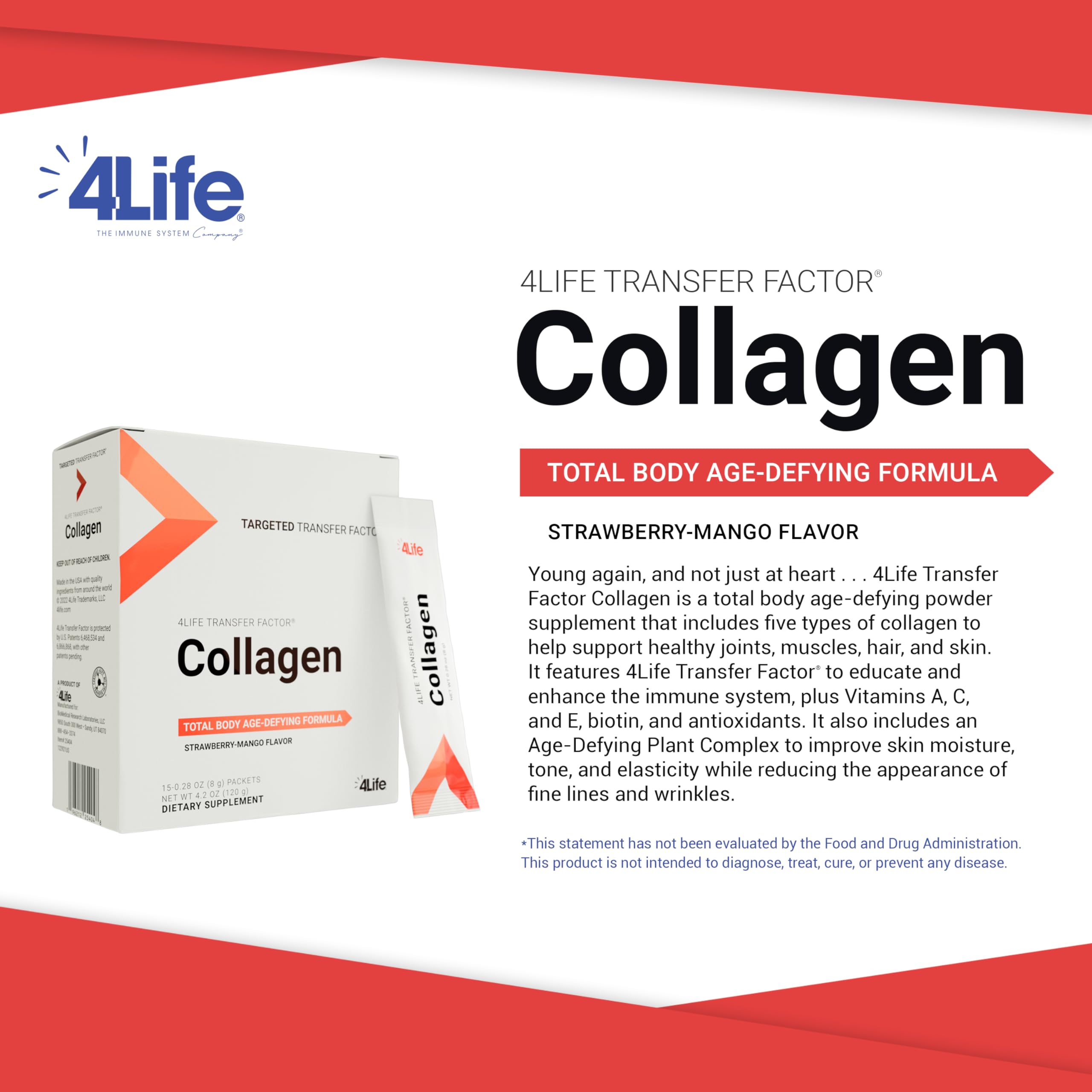 Back of the box and packaging details for 4Life Transfer Factor Collagen