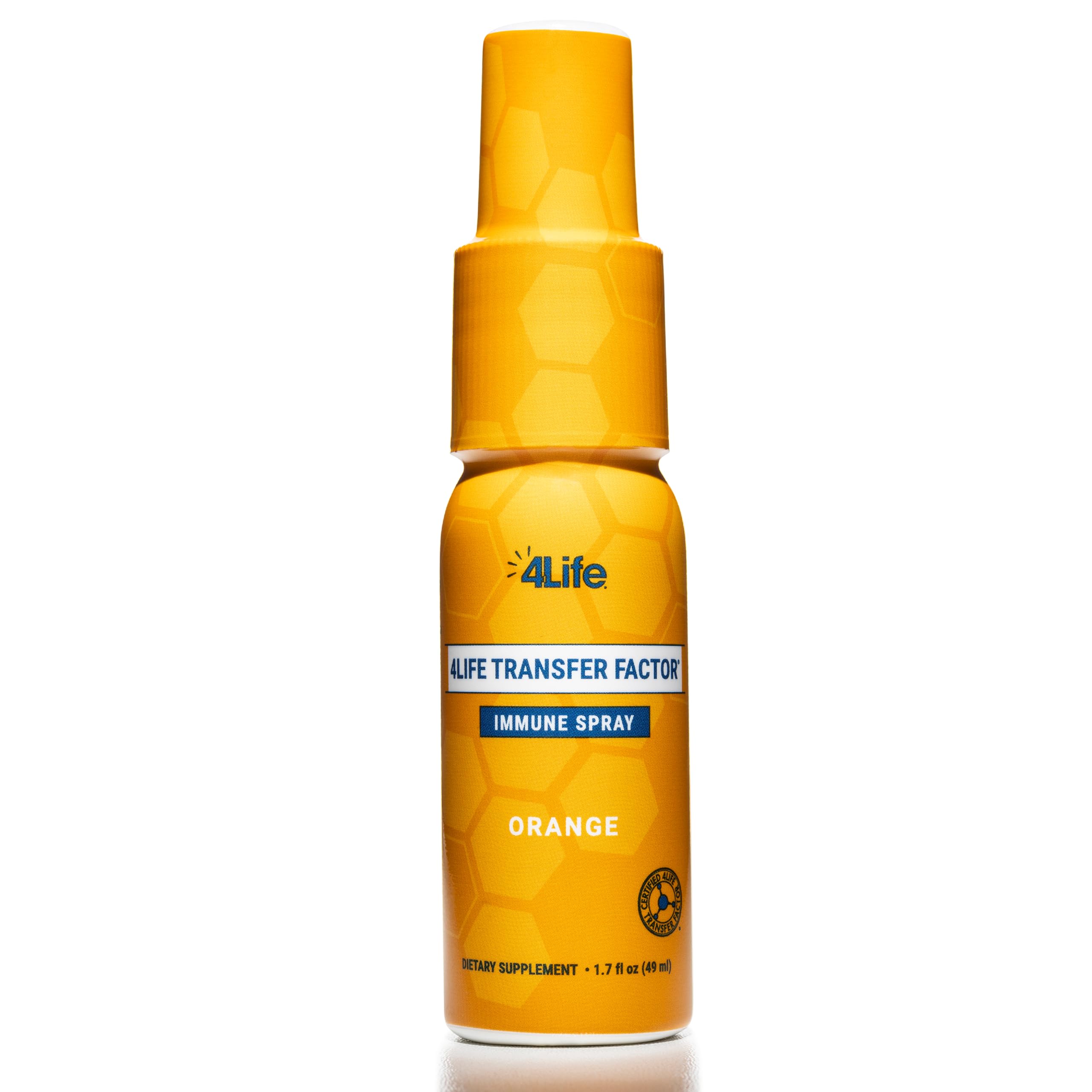 Front view of 4Life Transfer Factor Immune Spray orange bottle
