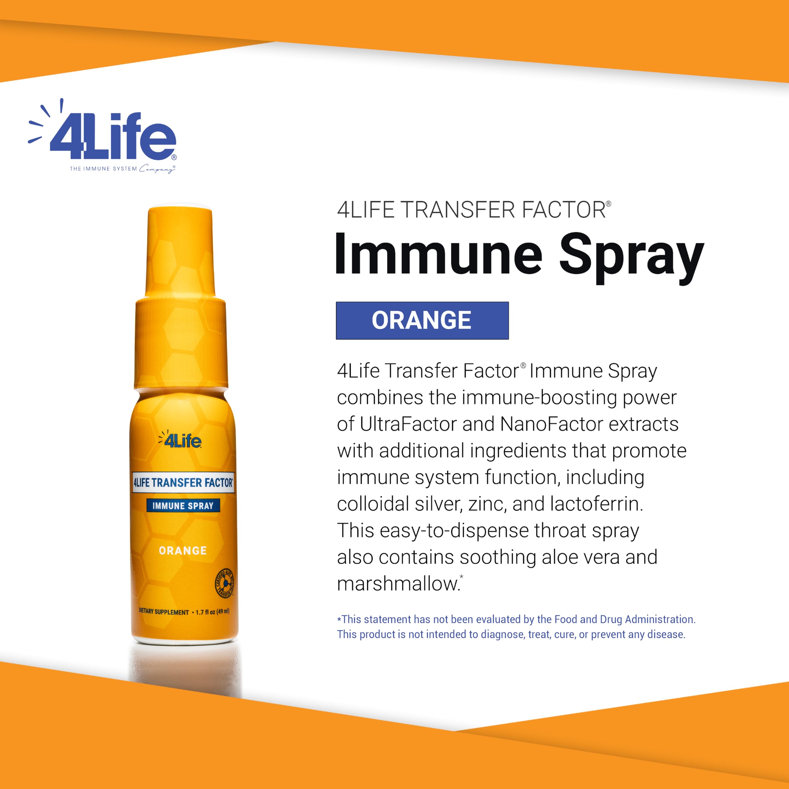 Back view of 4Life Transfer Factor Immune Spray orange flavor bottle