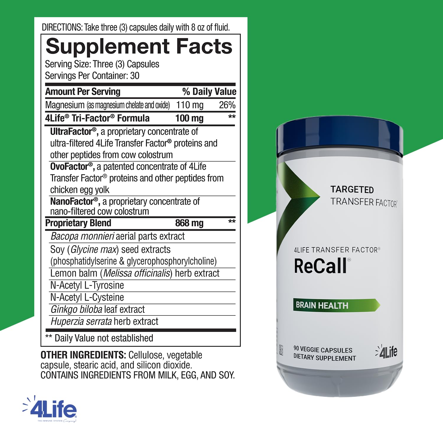 Capsules of 4Life Transfer Factor Recall for memory and learning support