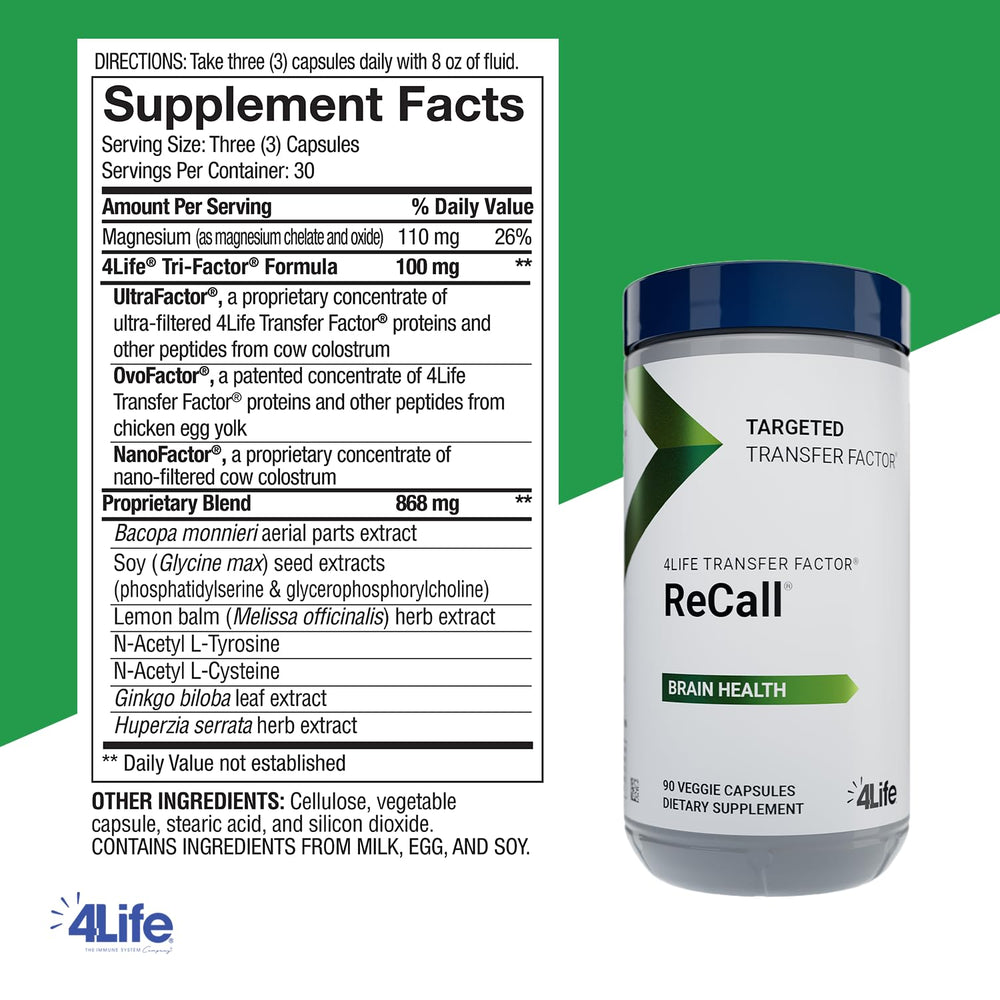 Capsules of 4Life Transfer Factor Recall for memory and learning support