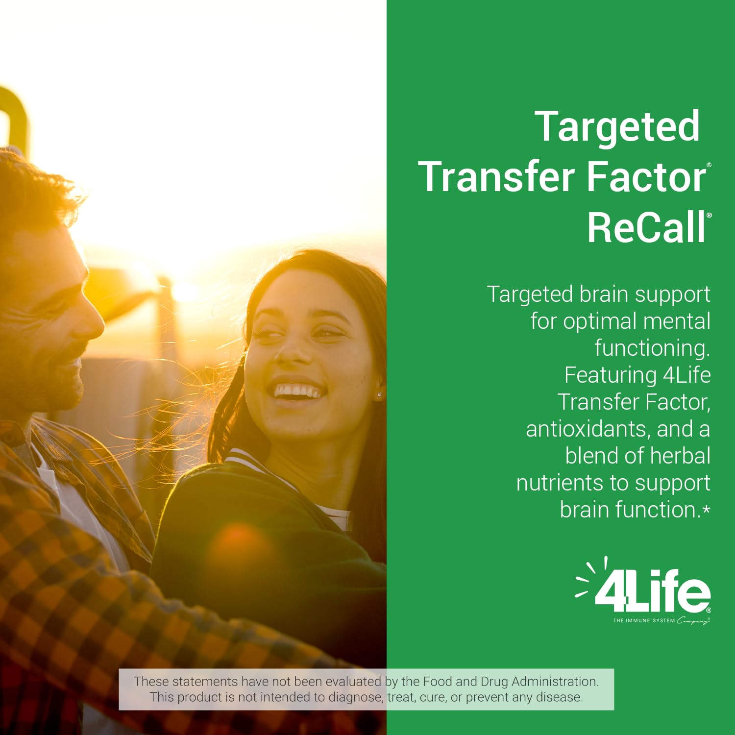 Close-up of the 4Life Transfer Factor Recall label highlighting benefits