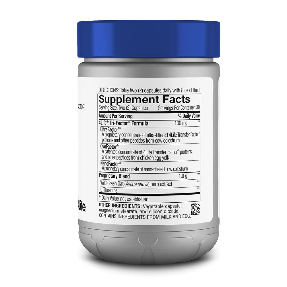 Close-up of 4Life Transfer Factor Reflexion label highlighting ingredients