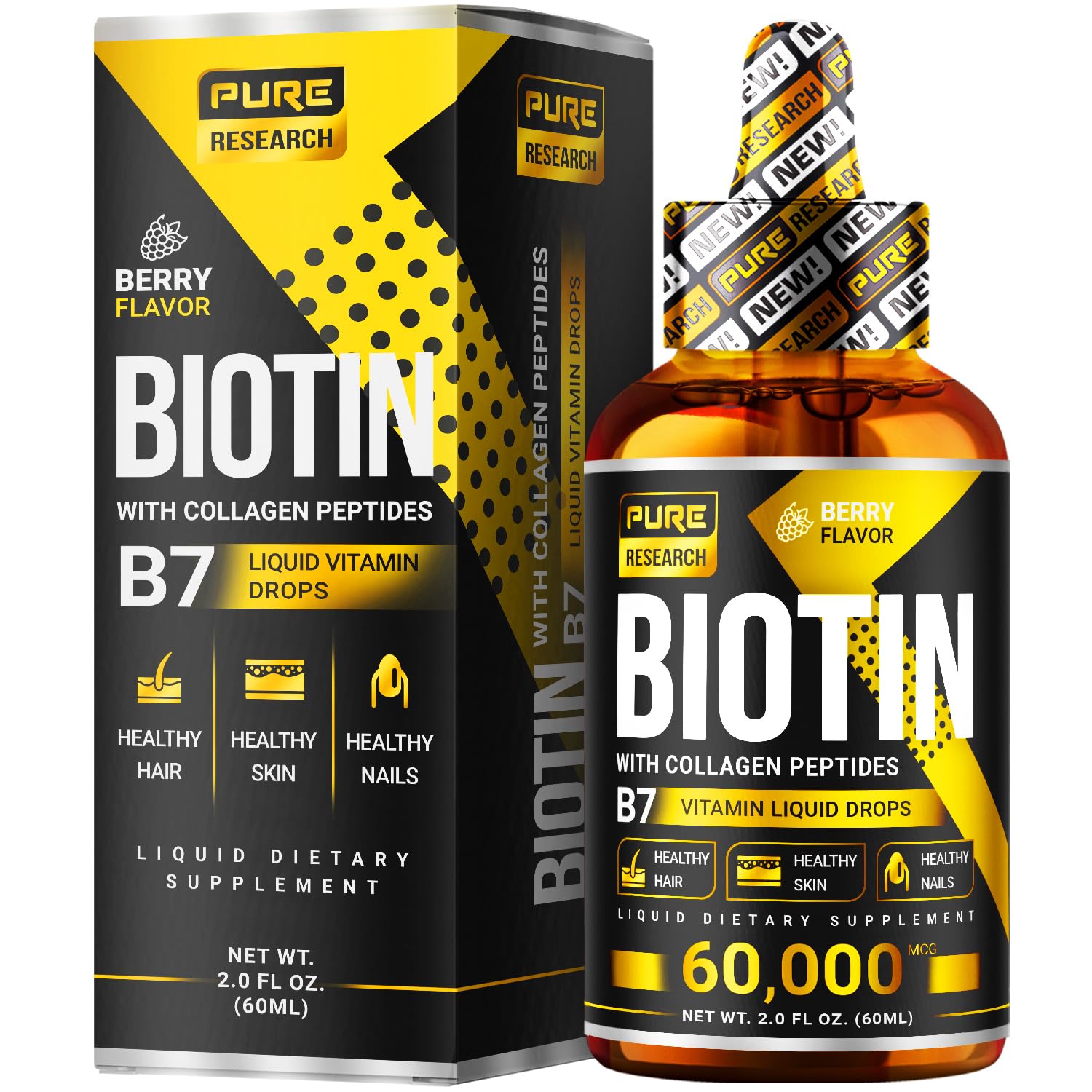 4 oz bottle of PURE RESEARCH Biotin & Collagen Liquid Drops