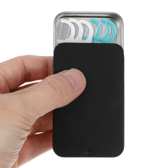 Pocket-sized dimensions shown beside a ruler for scale.