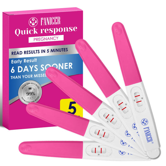 Five-count early detection pregnancy tests with rose red packaging