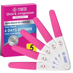Five-count early detection pregnancy tests with rose red packaging