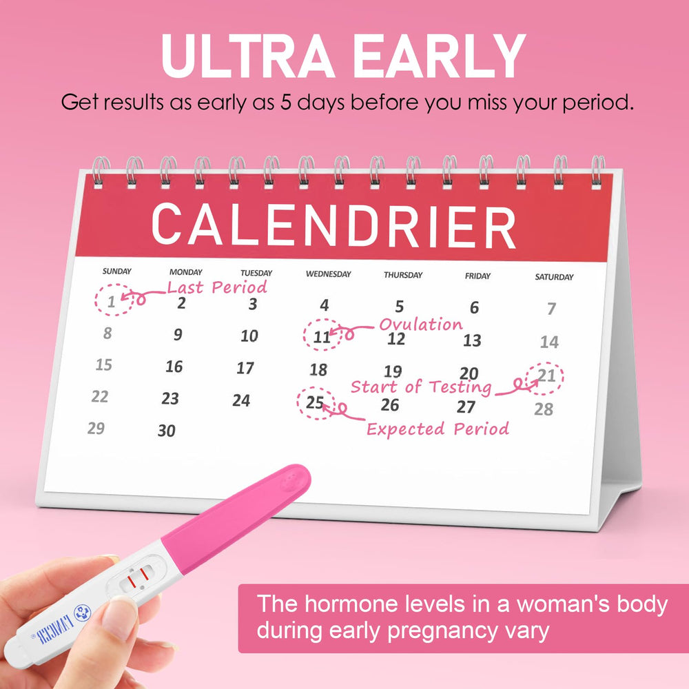 Five sealed pregnancy test strips inside separate bags for hygiene