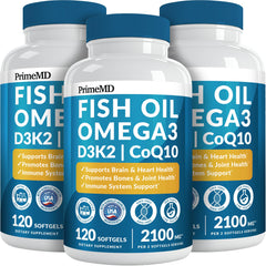 Bottle of 5 in 1 Fish Oil Omega-3 with lemon flavor and 2100mg per serving