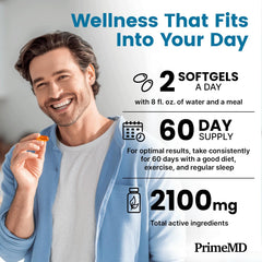 Softgels shown for easy swallowing and high potency