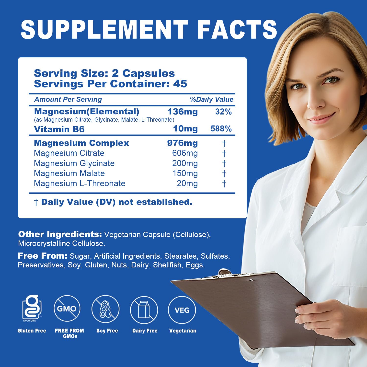 Back label with supplement facts of the magnesium blend
