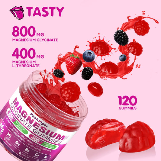 Bottle of 5-in-1 Magnesium Glycinate Gummies on white background
