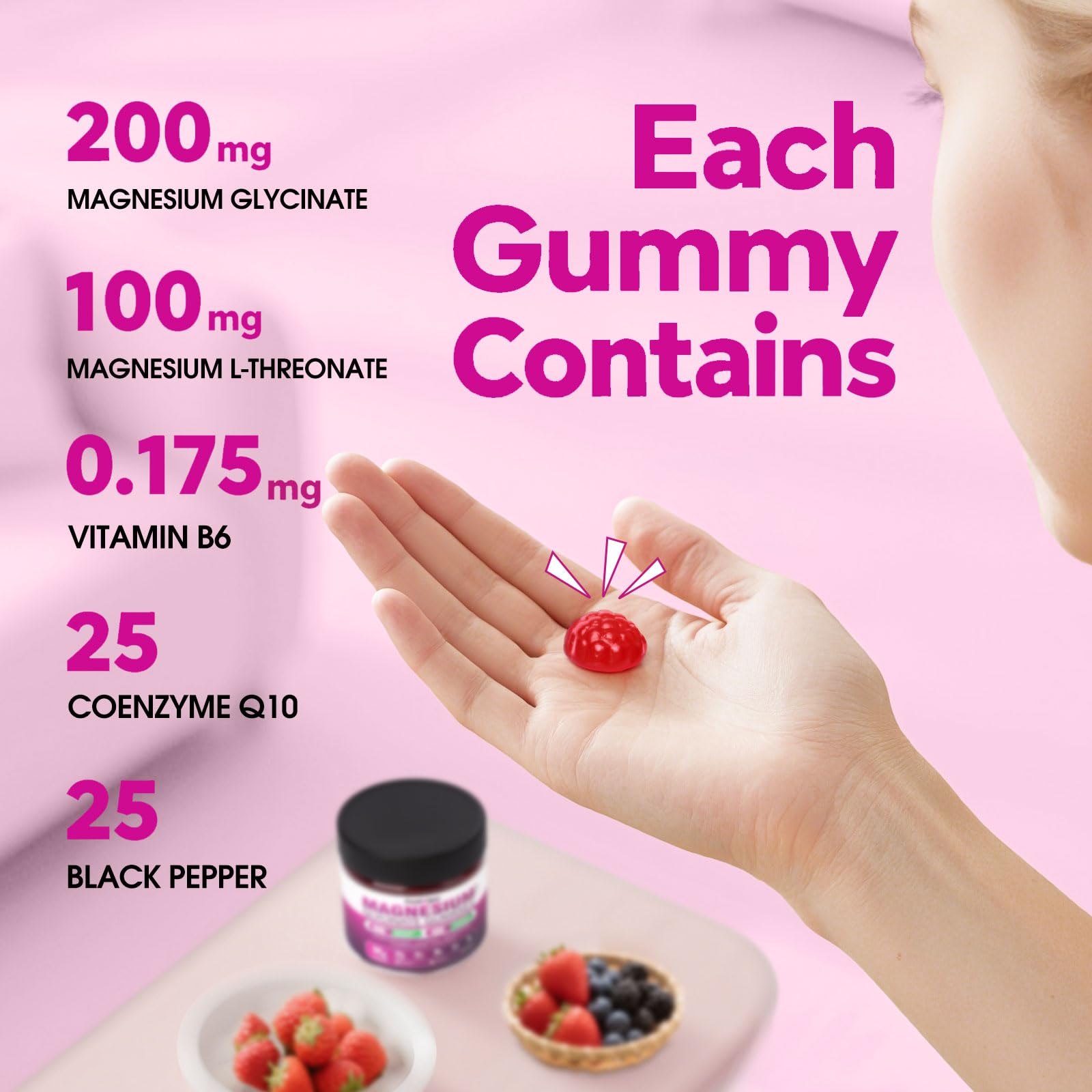 Gummies close-up showing mixed berry flavor