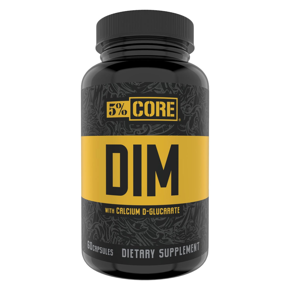 Bottle label for 5% Nutrition Core DIM supplement