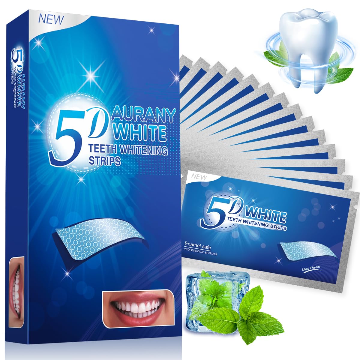 Box of 5D Sensitive Teeth Whitening Strips 14 Pairs