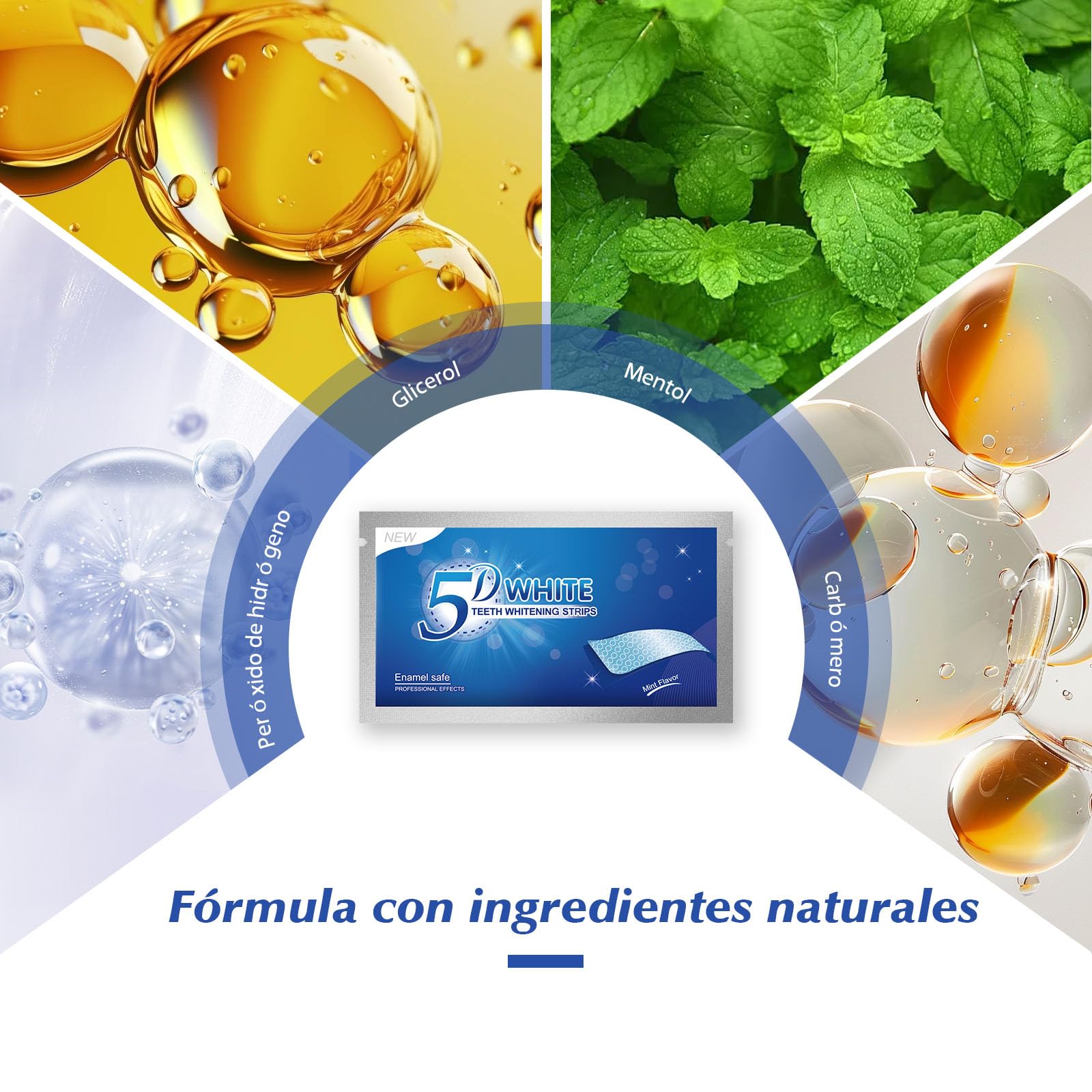 Hydrogel whitening strips shaped for 360° fit
