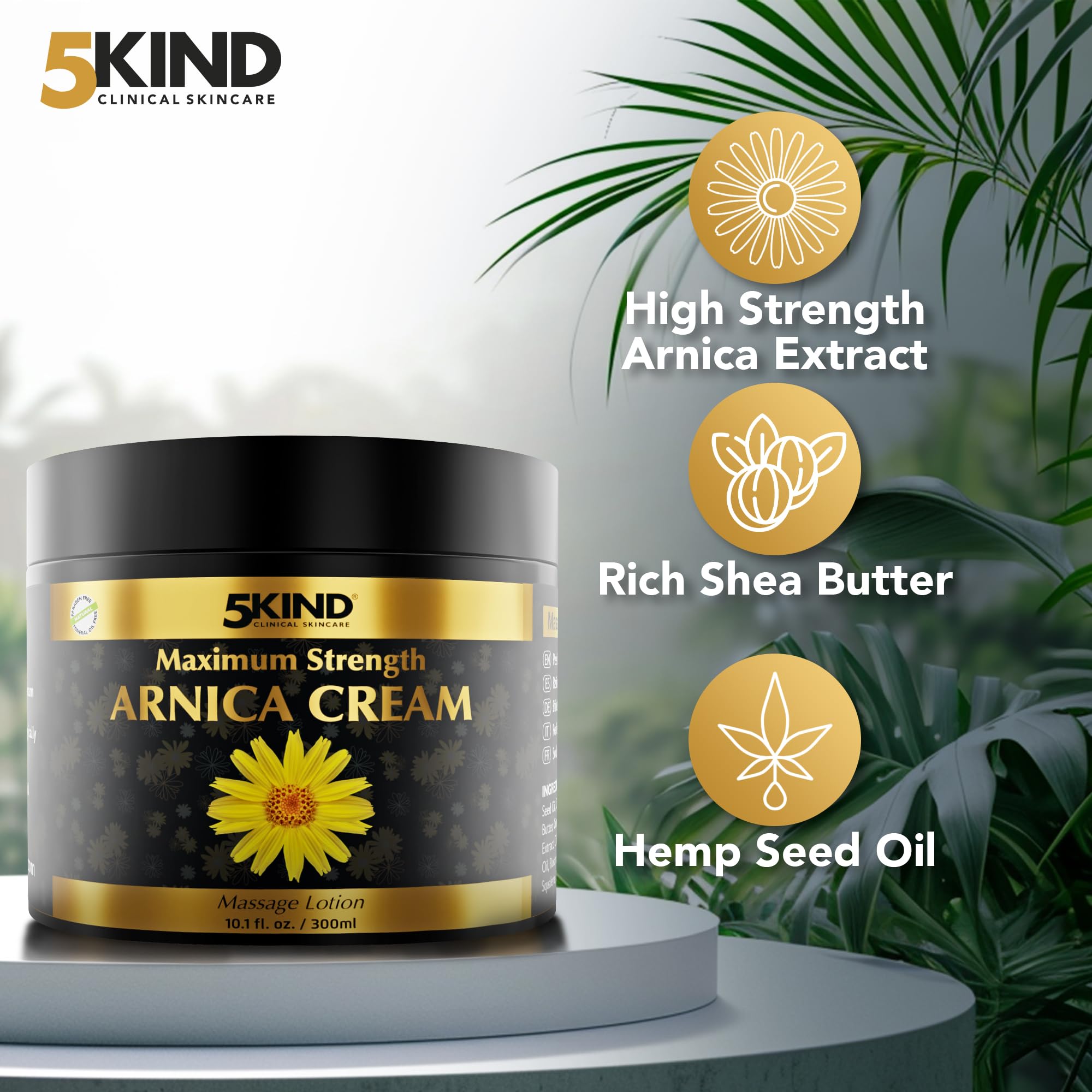 5kind arnica-cream massage-action demonstrates quick-absorbing relief for daily use