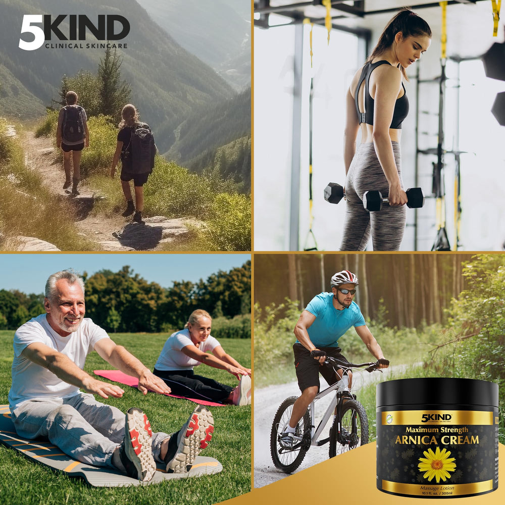 5kind arnica-cream being applied on skin after workout