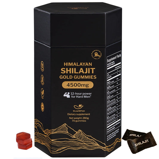 Front view of 5Loaf2Fish Himalayan Shilajit Gummies bottle with 70 gummies
