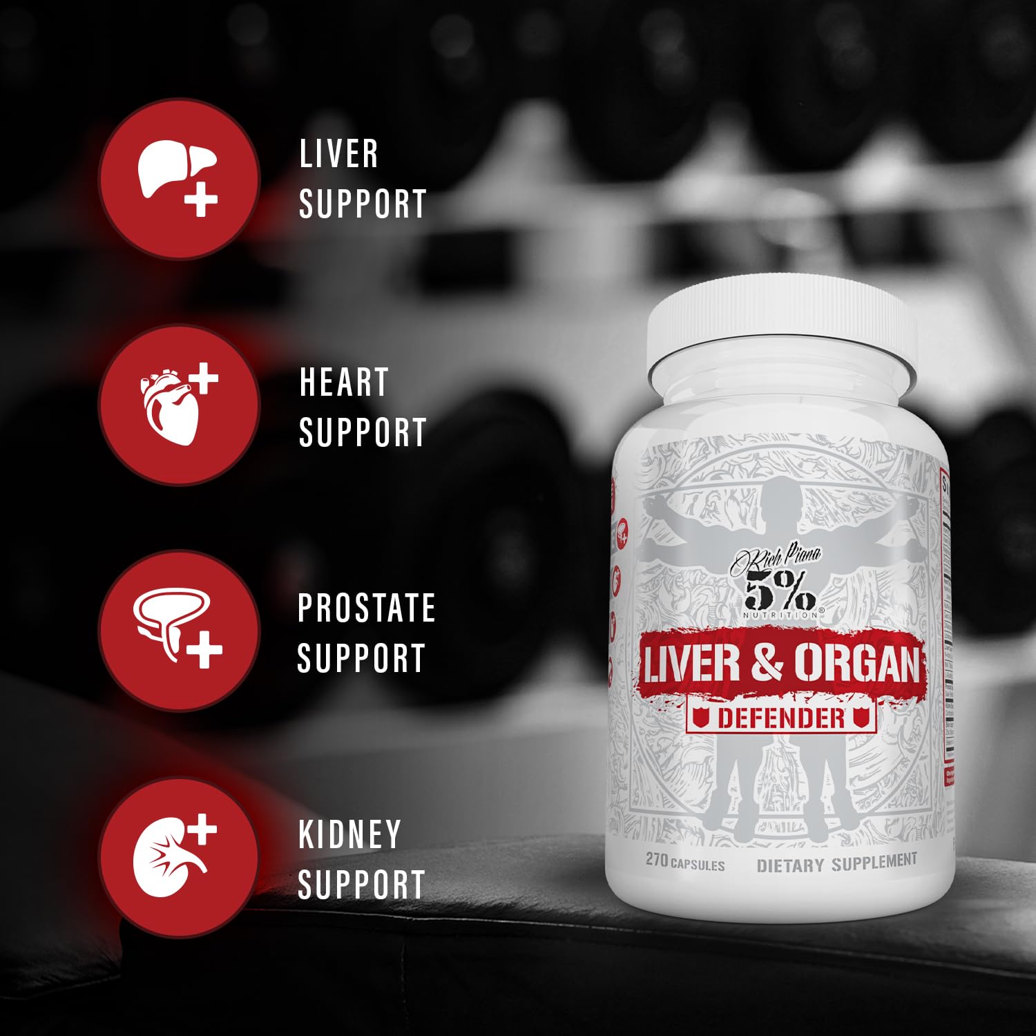 5% Nutrition Rich Piana Liver Defender capsules ready for daily organ support