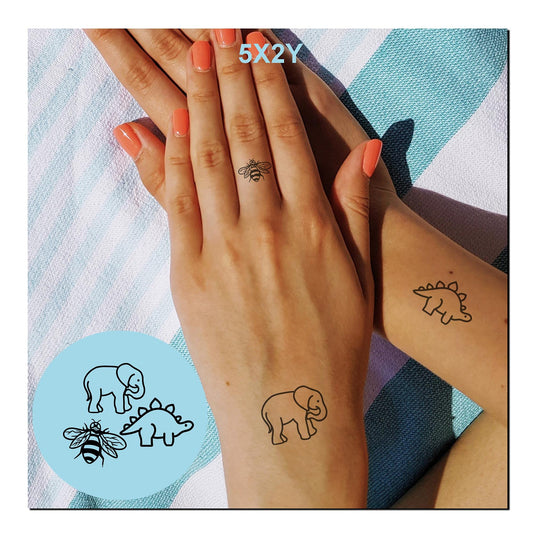 5X2Y Tattoo Tech Elephant Bee design close-up reveals a realistic look with skin-safe ink.
