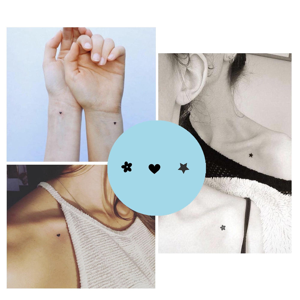 5X2Y Tattoo Tech tiny heart star close-up shows a realistic look with no adhesive