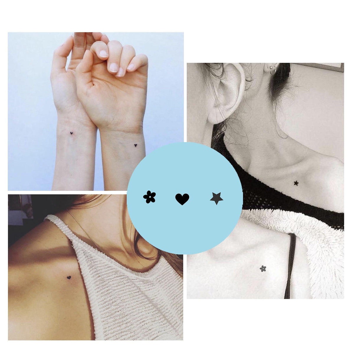 5X2Y Tattoo Tech tiny heart star close-up shows a realistic look with no adhesive