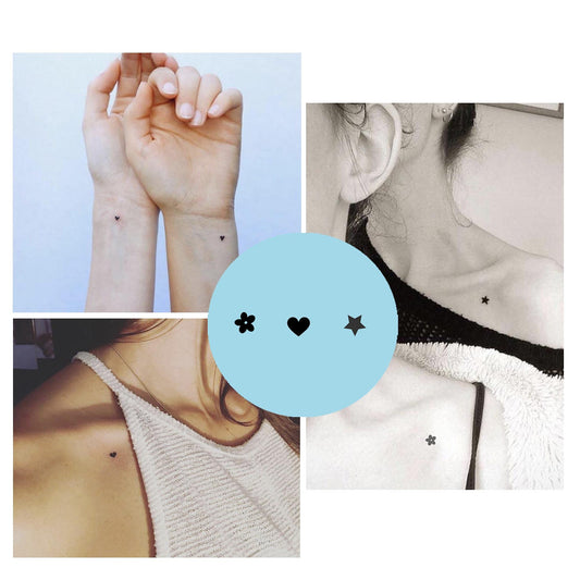 5X2Y Tattoo Tech tiny heart star close-up shows a realistic look with no adhesive