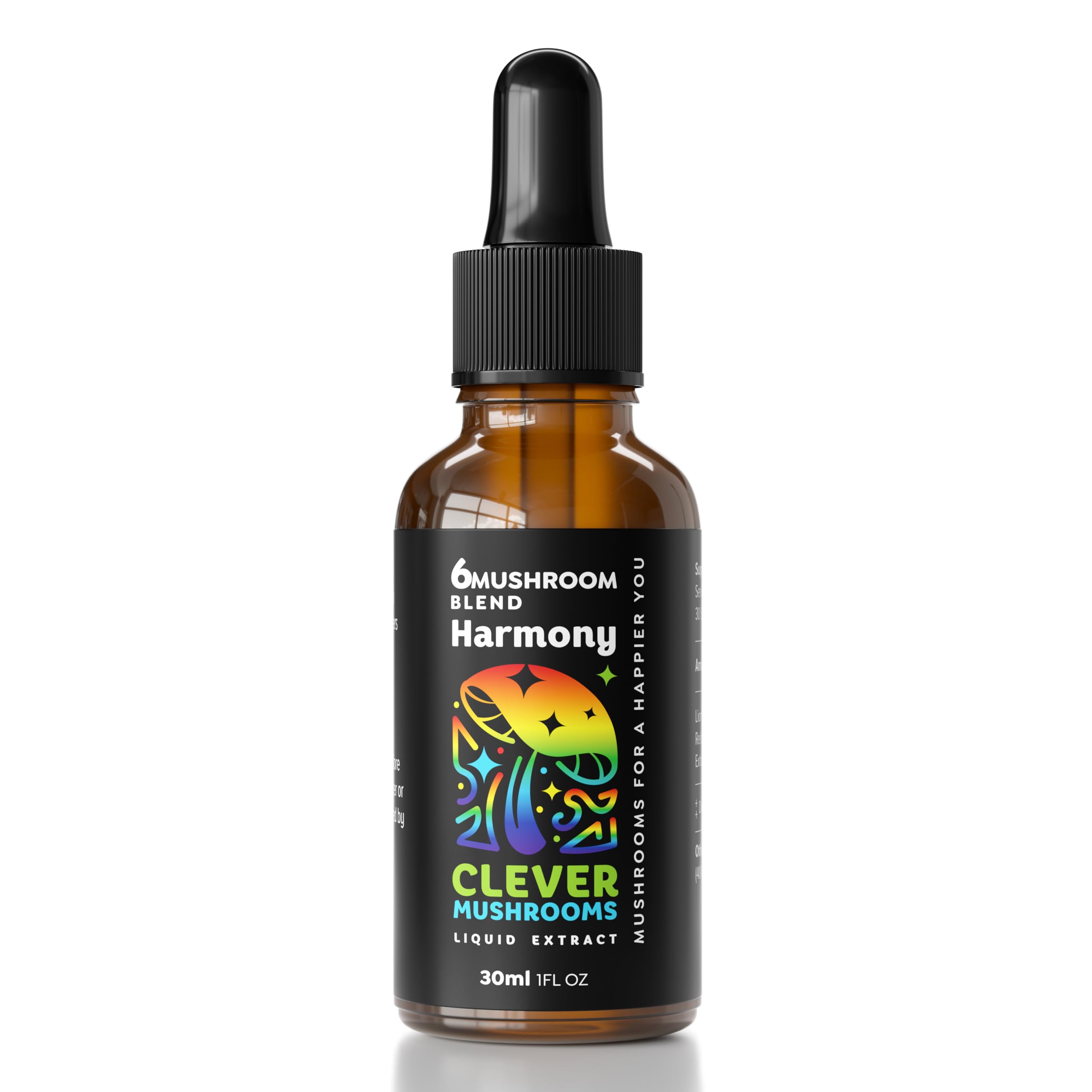 Bottle of 6 Blend Mushroom Liquid Extract with dropper